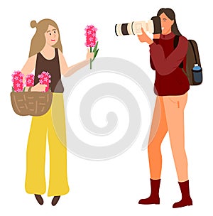 Photo Session, Woman Holding Pink Flower in Hand