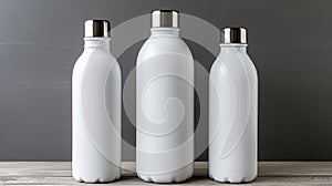 Photo of several unbranded refillable beverage bottles for product design purposes Generative AI