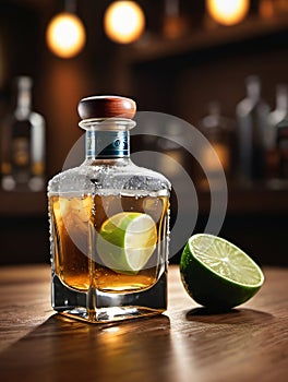 Photo Of Shot Tequila With Lime, Salt And Agave, Cocktail Bar, Vector Design With Mexican Tequila, Alcohol Pab. Generative AI