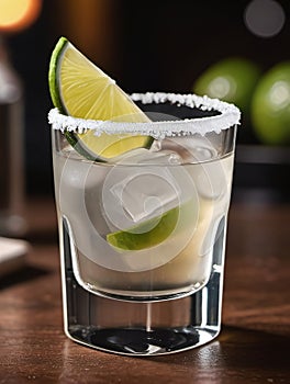 Photo Of Shot Tequila With Lime, Salt And Agave, Cocktail Bar, Vector Design With Mexican Tequila, Alcohol Pab. Generative AI