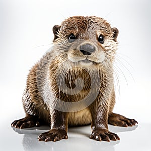 Highly Realistic Baby Otter On White Surface - Ultra Hd photo