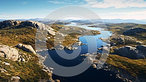 Aerial View Of Mount Kosciuszko Landscape With Boats On A Clear Blue Sky photo