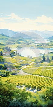 Japanese-style Vineyard Painting With Romantic Riverscapes photo