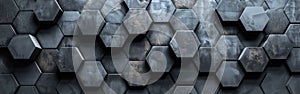 Dark Anthracite Geometric Mosaic Cement Tile Wall Texture Background photo