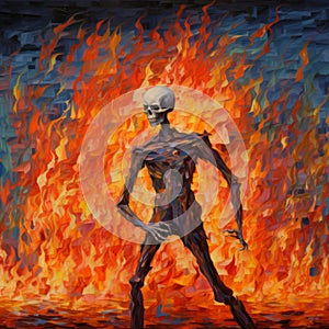 Expressionist Skeleton On Fire Oil Painting Inspired By Eminem