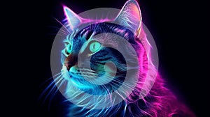 Psychedelic Neon Cat Wallpaper In Black Background