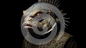 Sci-fi Renaissance Fish Costume With Sentient Biped Troglodite photo