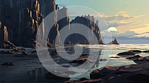 Basalt Beach: A Majestic Port In A Fictional Landscape photo