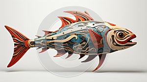Futurist Mechanical Precision: 3d Fish With Colorful Woodcarvings photo
