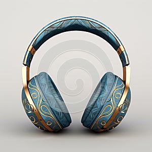 Luxurious Blue And Gold Headphones With Intricate Woven Designs