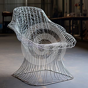 Wire Chair With Translucent Resin Waves: Intricate Design For Modern Spaces photo