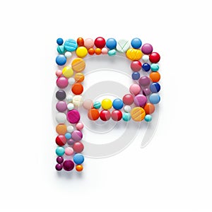 Colorful Alphabet P Made Of Pills: Commercial Imagery With Pantonepunk Style photo