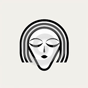 Minimalist Black And White Woman Face: Cultural Symbol And Ritualistic Mask photo