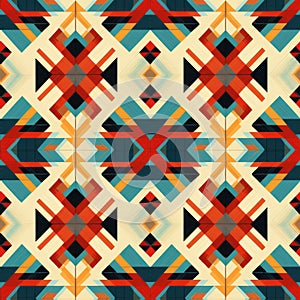 Native American Inspired Seamless Patterns In Dark Turquoise And Orange photo