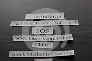 Photo showing headlines about how coronavirus is causing stock market to crash