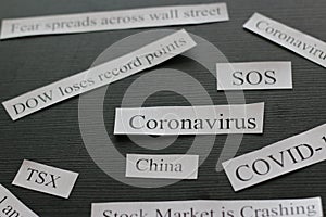 Photo showing headlines about how coronavirus is causing stock market to crash