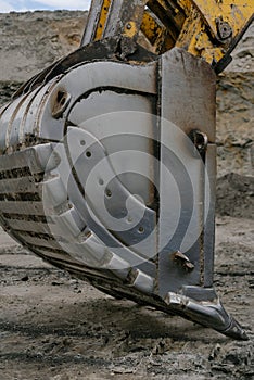 This photo shows the bucket of a Komatsu PC2000 excavator.