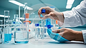 The photo shows the process of laboratory tests of water samples
