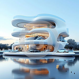 Photo Sleek modern dwelling Futuristic house design against pristine white backdrop