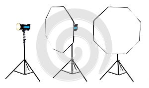 Photo softbox octabox on studio flash. Isolated