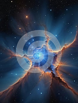 Photo Of Space Background, Colorful Fractal Blue Nebula With Star Field, 3D Rendering. Generative AI