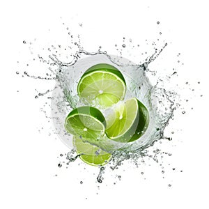 Fresh Lime Slices In Water Splash - High Quality Stock Photo photo