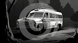 Unique Vintage Bus Illustration In Graphic Novel Style photo