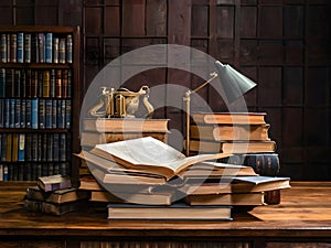 pile of books on the library table