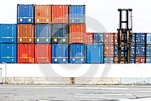 Stack of shipping containers in the harbor of Vigo
