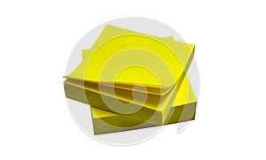 Photo of a stack of yellow sticky notes, isolated on white background.