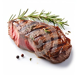 Masculine Steak With Rosemary On White Background photo