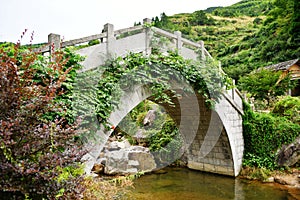 A stone bridge over a stream