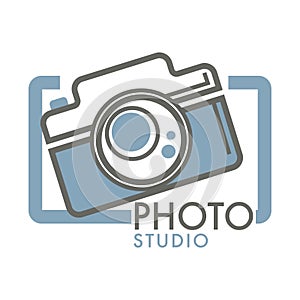 Photo studio camera with glass lens in frame