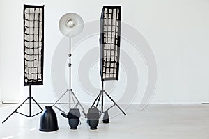 Photo studio equipment flash accessories photographer on a white background