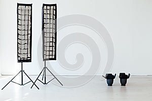 Photo studio equipment flash accessories photographer on a white background