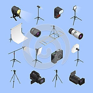 Photo Studio Equipment Isometric Icons Set