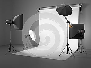 Photo studio equipment. Space for text.