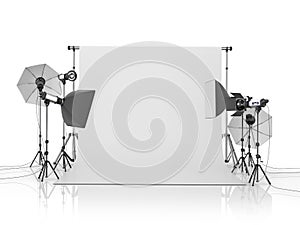 Photo studio equipment on a white bacground.