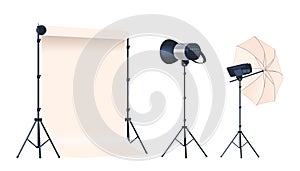Photo Studio Light Equipment Includes Umbrella, Backdrop, Continuous Light Or Flash Strobe, Enhancing Photography