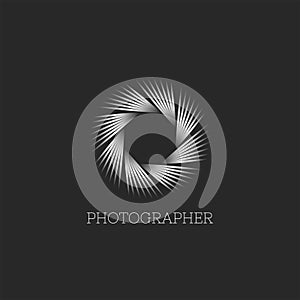 Photo studio or photographer logo abstract endless aperture symbol of the camera lens, linear design of thin lines modern metal