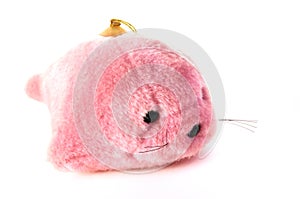 A photo taken on a cute pink seal sea lion plush toy