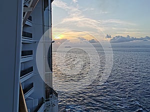 MSC Bellissima cruise ship sailing the Mediterranean at sunset photo