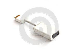 A short white VGA to HDMI adapter converter cable isolated photo