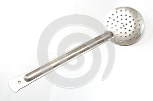 A stainless steel hot pot slotted spoon ladle photo