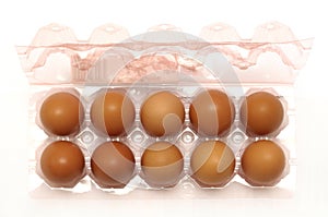 Eggs in a plastic carton box packaging