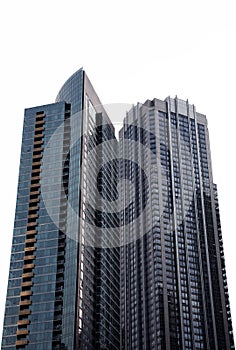 Photo of tall buildings from South Loop in Chicago. Cityscape.