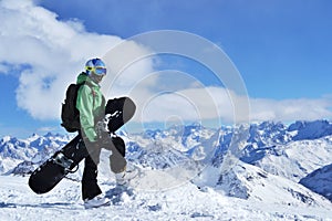 Photo on a theme of extreme sports, winter sports, snowboarding.