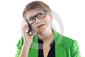 Photo of thinking woman speaking by phone