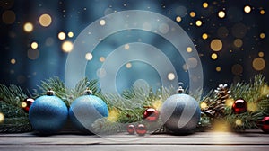 Photo of three Christmas ornaments on a table with a blurred background