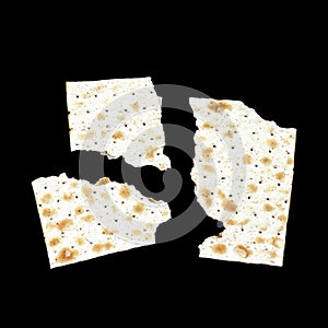 A photo of three pieces of matzah or matza isolated on black background. Matzah for the Jewish Passover holidays. Place for text,